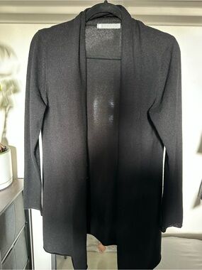 Black Open-Front Cashmere Long Cardigan